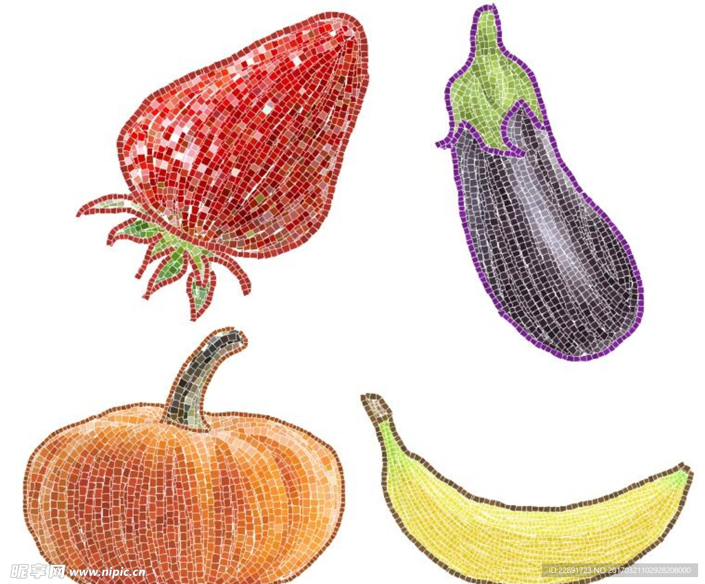 卡通马赛克水果蔬菜