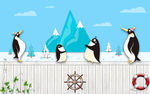 可爱企鹅儿童房卡通电视背景墙