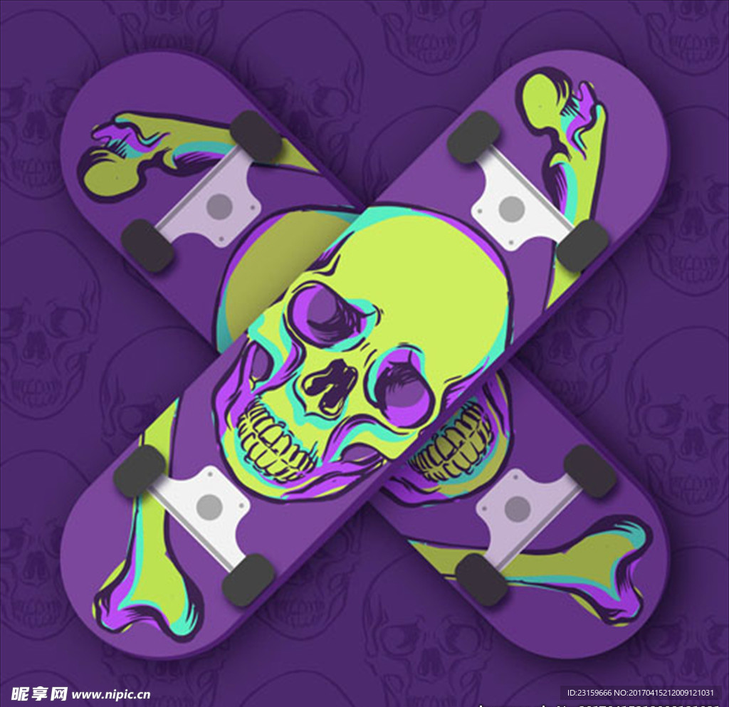 紫色骷髅滑板插图