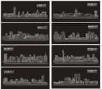 城市线描 矢量建筑景观