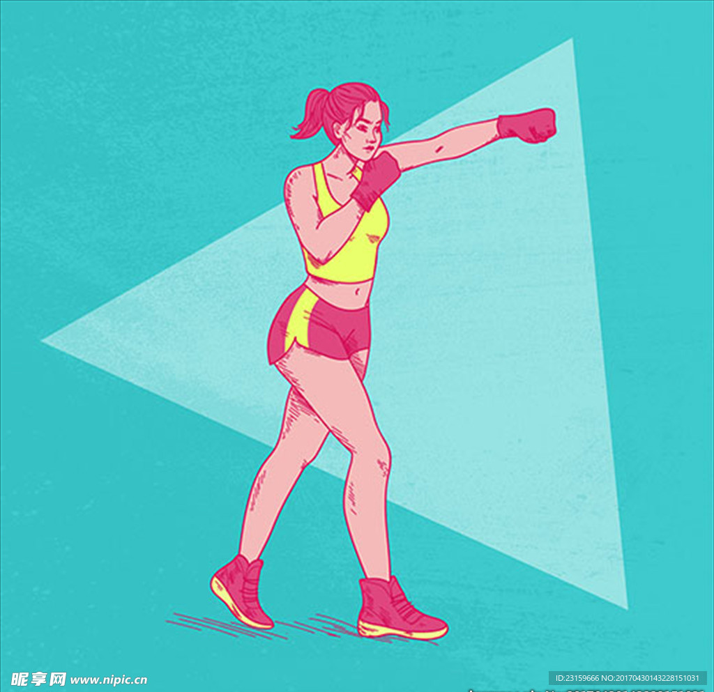 卡通女子拳击手插图
