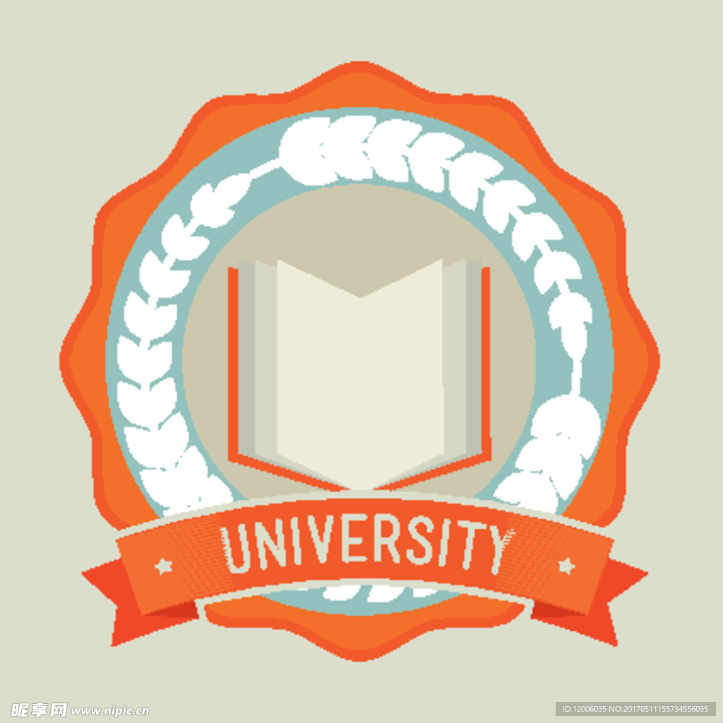 圆形花边橄榄枝丝带学校logo
