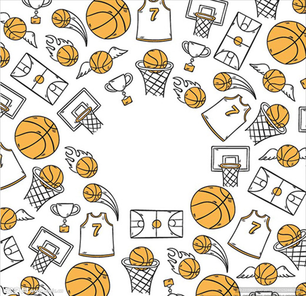 手绘简笔篮球比赛设计元素