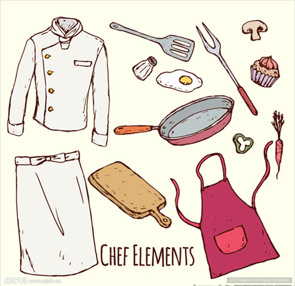 厨师制服和厨房元素