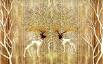 抽象浮雕森林鹿背景墙