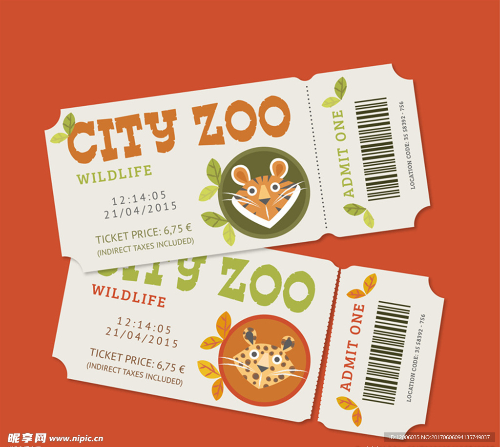 2款可爱动物园单人票矢量素材