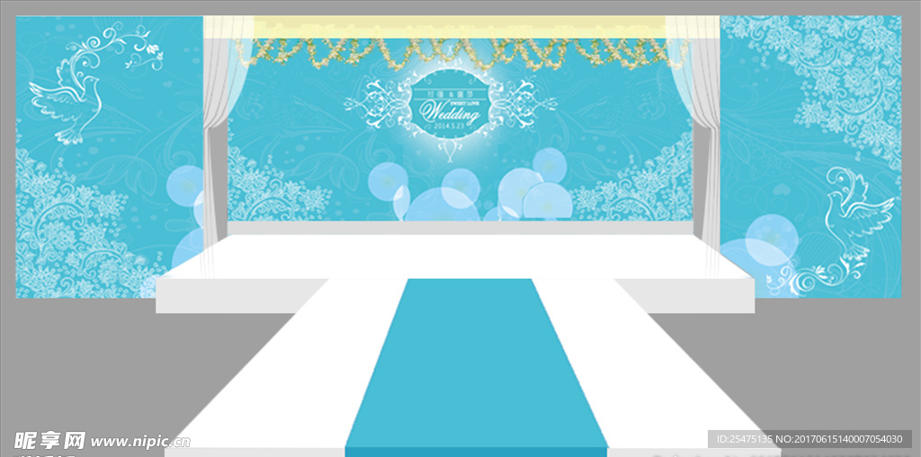 蓝色时尚大气婚礼设计手绘效果图