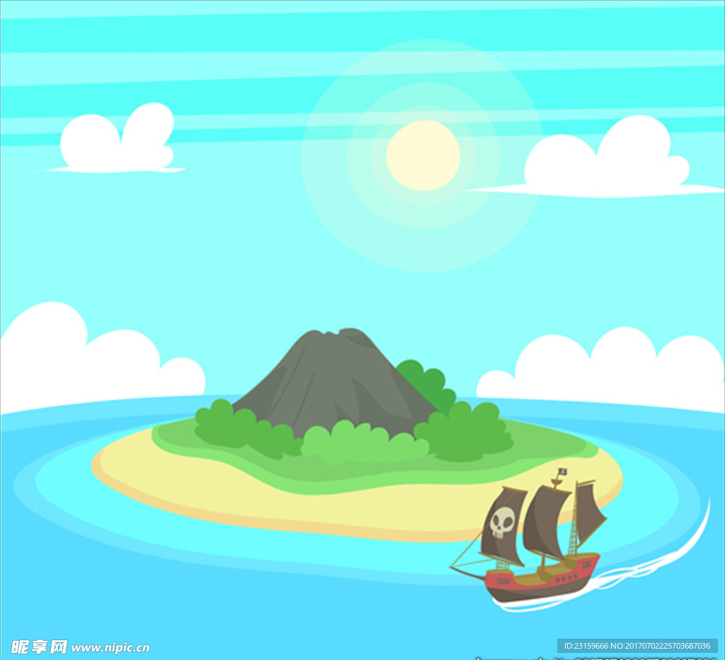 海岛和海盗船背景