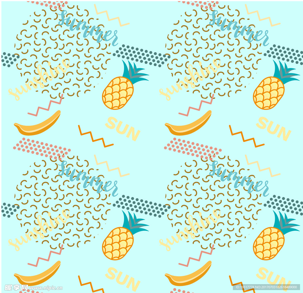 菠萝香蕉 热带水果图案