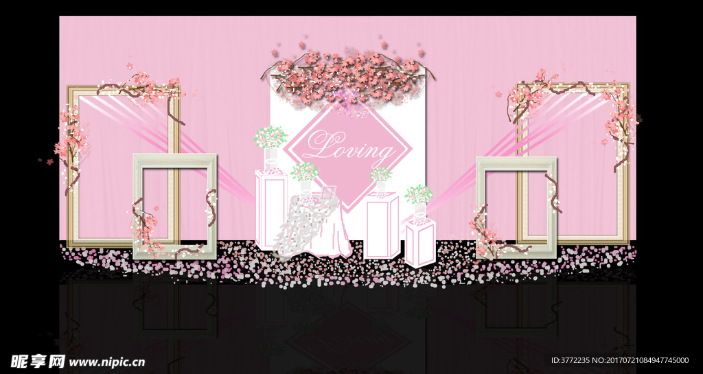 粉色樱花主题婚礼效果图迎宾区