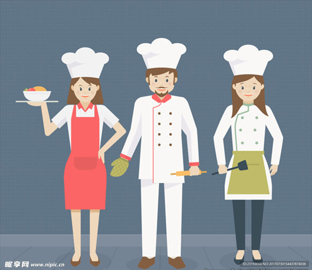 三位卡通男女厨师插图