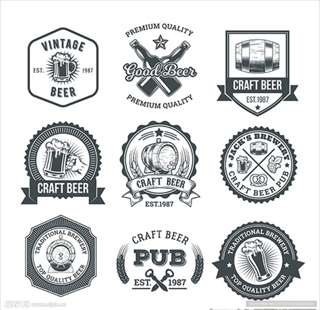 九个复古啤酒商标标志