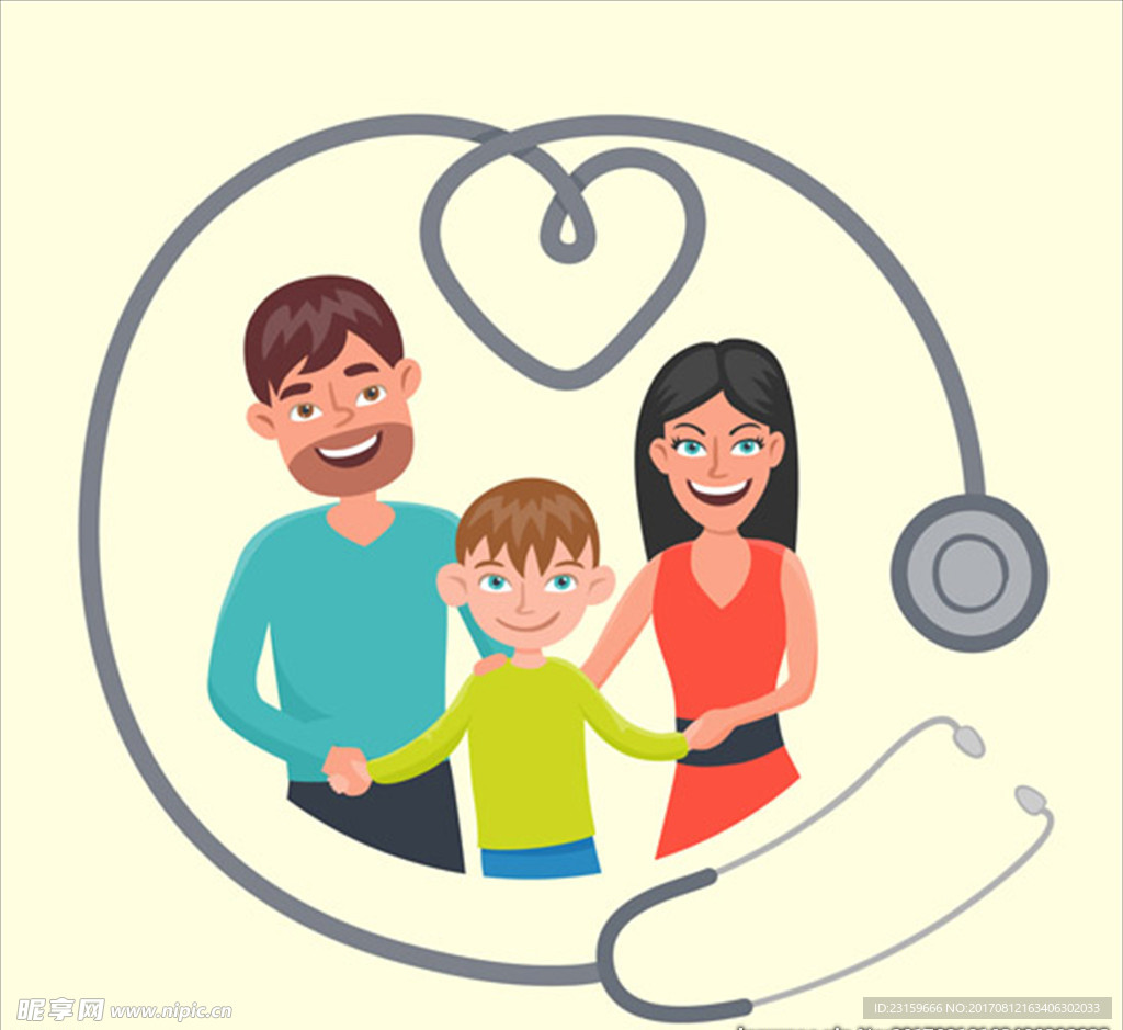 幸福家庭的医疗健康保险海报