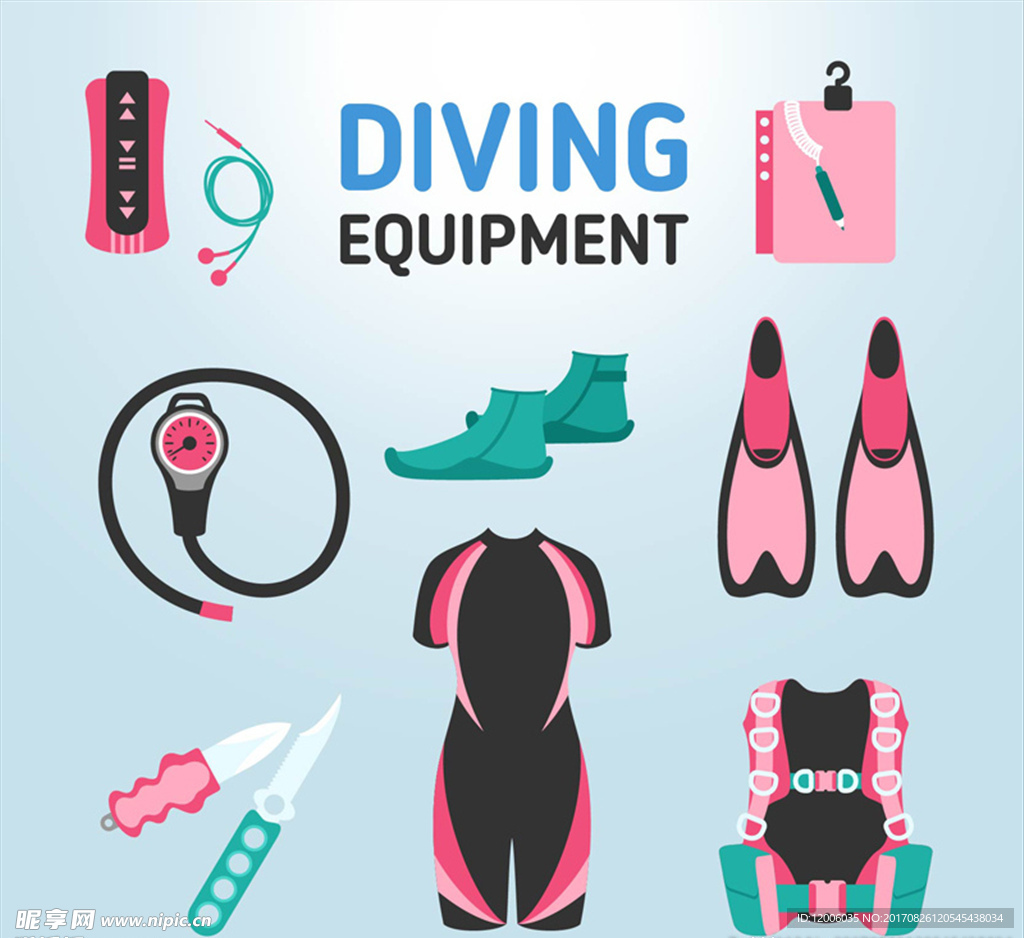 10款粉色系潜水装备矢量素材