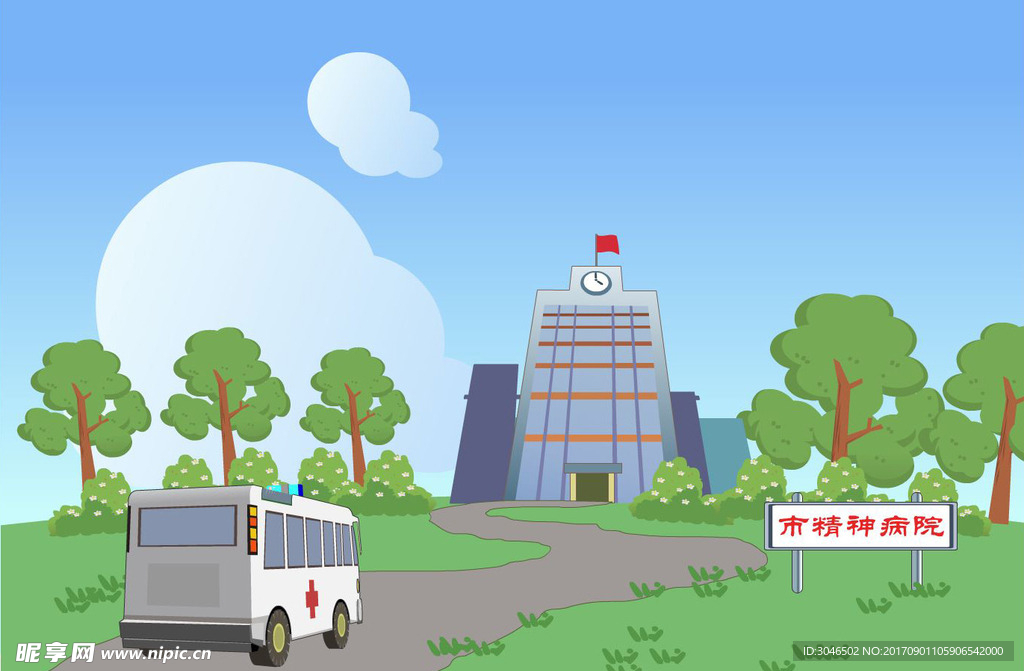 醫院救護車卡通矢量場景素材