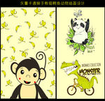 矢量卡通猴子熊猫鳄鱼动物插画