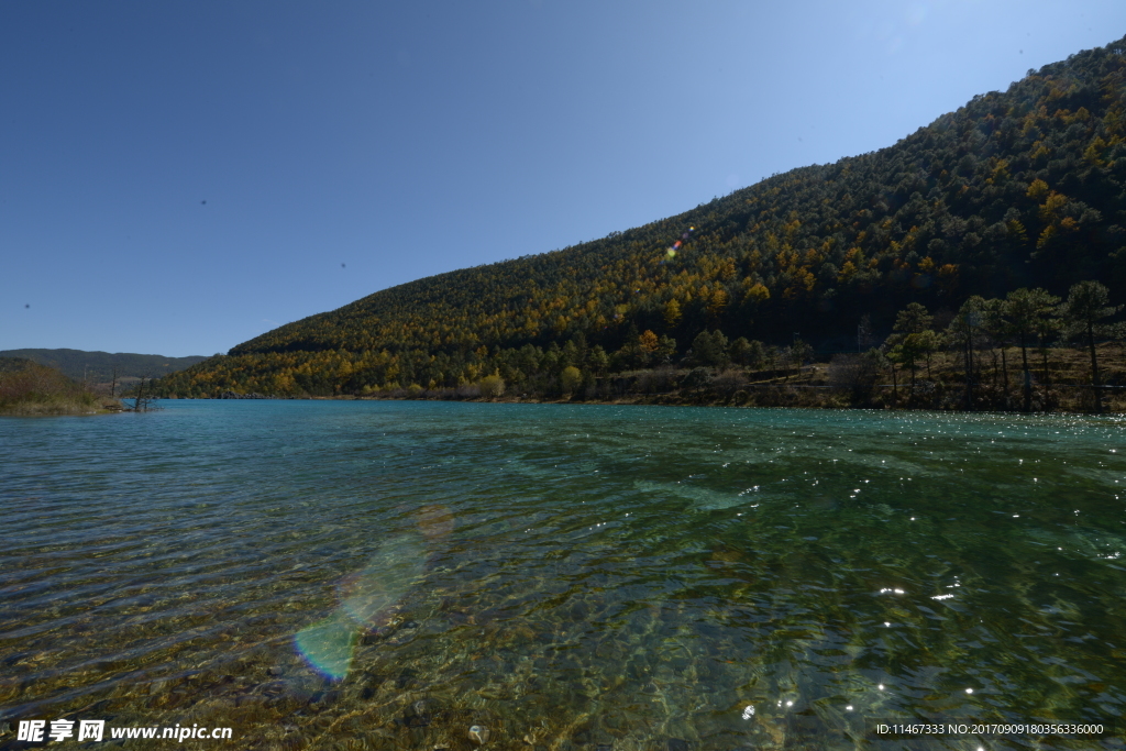 湖邊藍色湖水一景