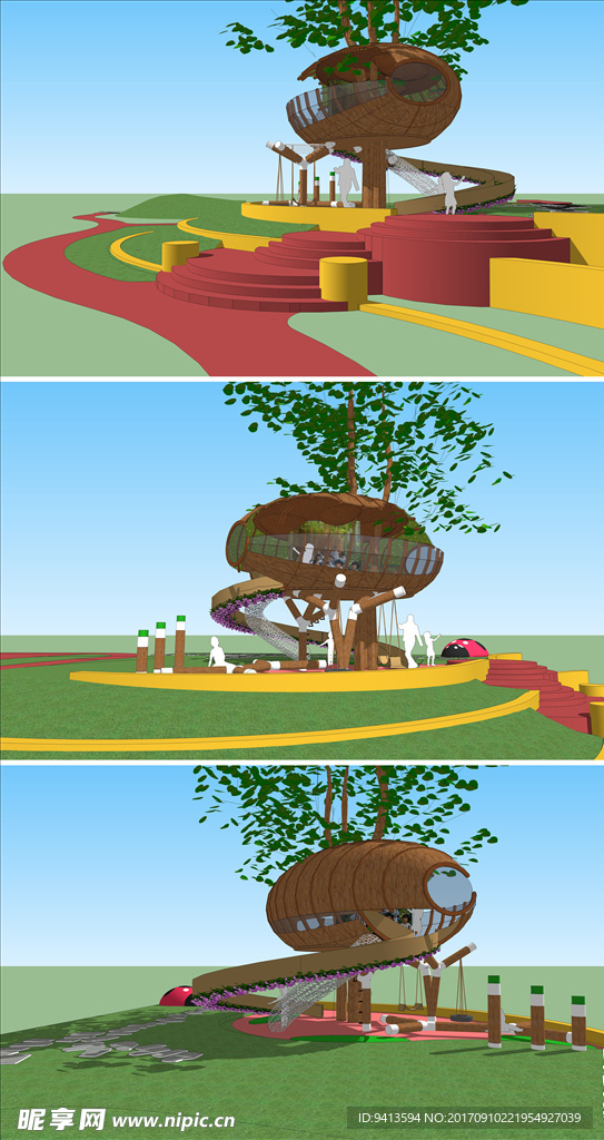创意木结构儿童游戏场树屋