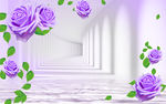 3D空间紫色玫瑰电视背景墙