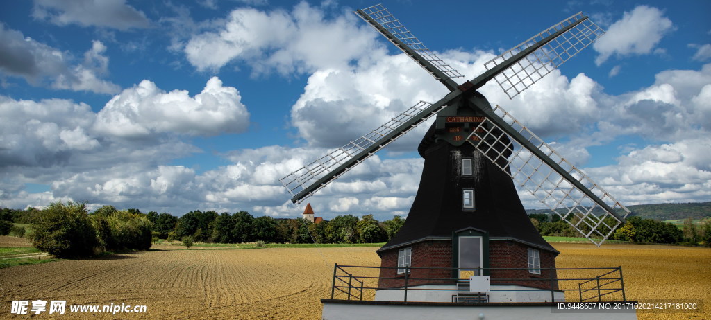 荷兰牧场风车图片