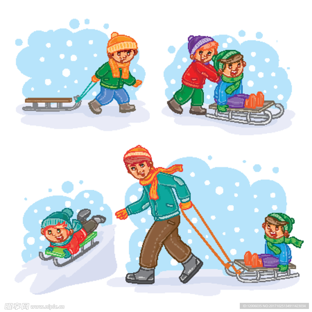 冬季滑雪玩耍卡通人物集合