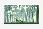 北欧装饰画 麋鹿 森林