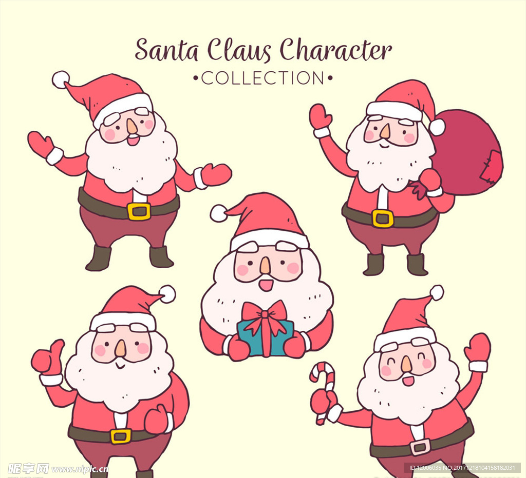 5款彩绘圣诞老人矢量素材