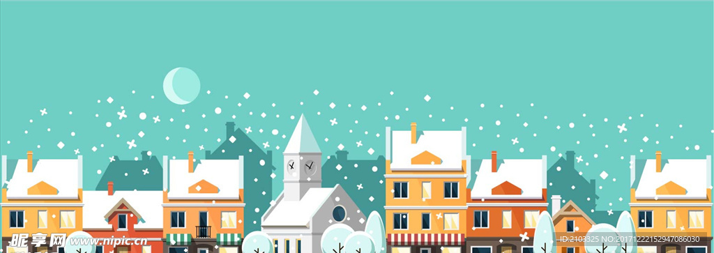 卡通雪景房子