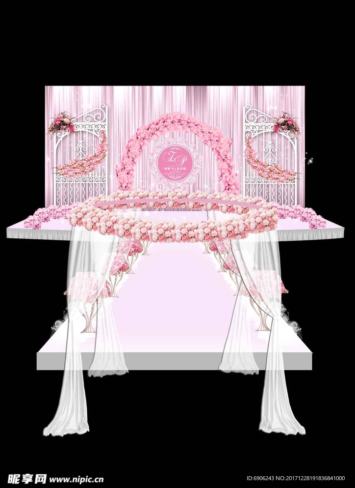 粉色婚礼效果图樱花拱门