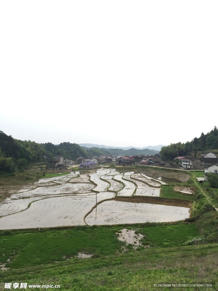 春天的山村田野
