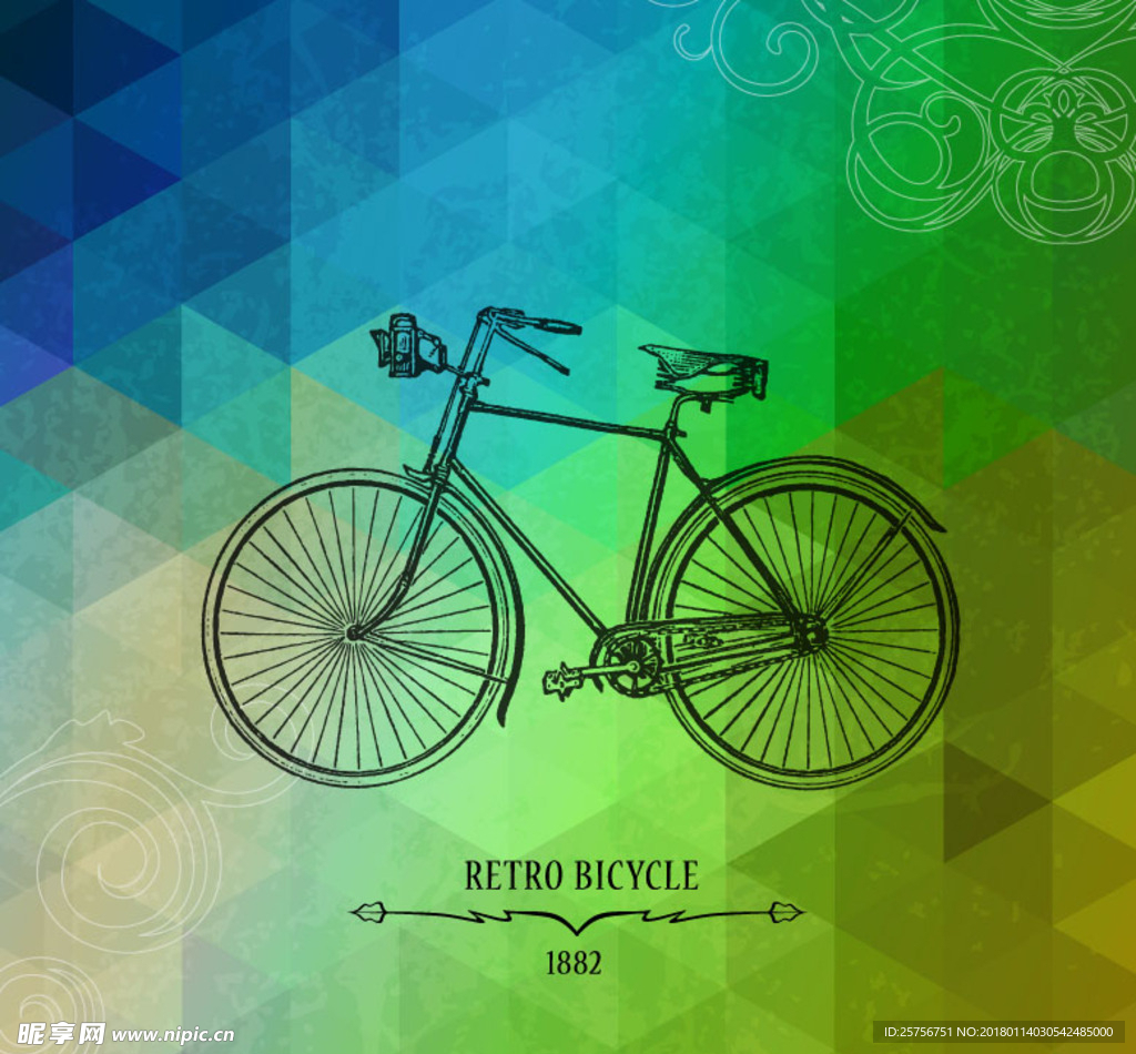 创意手绘自行车背景矢量素材
