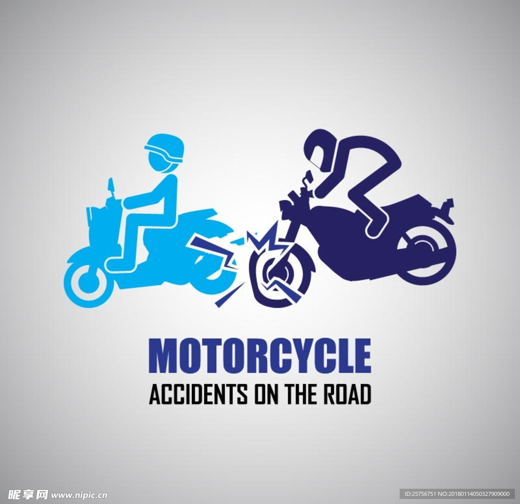 摩托车事故警示标识矢量图