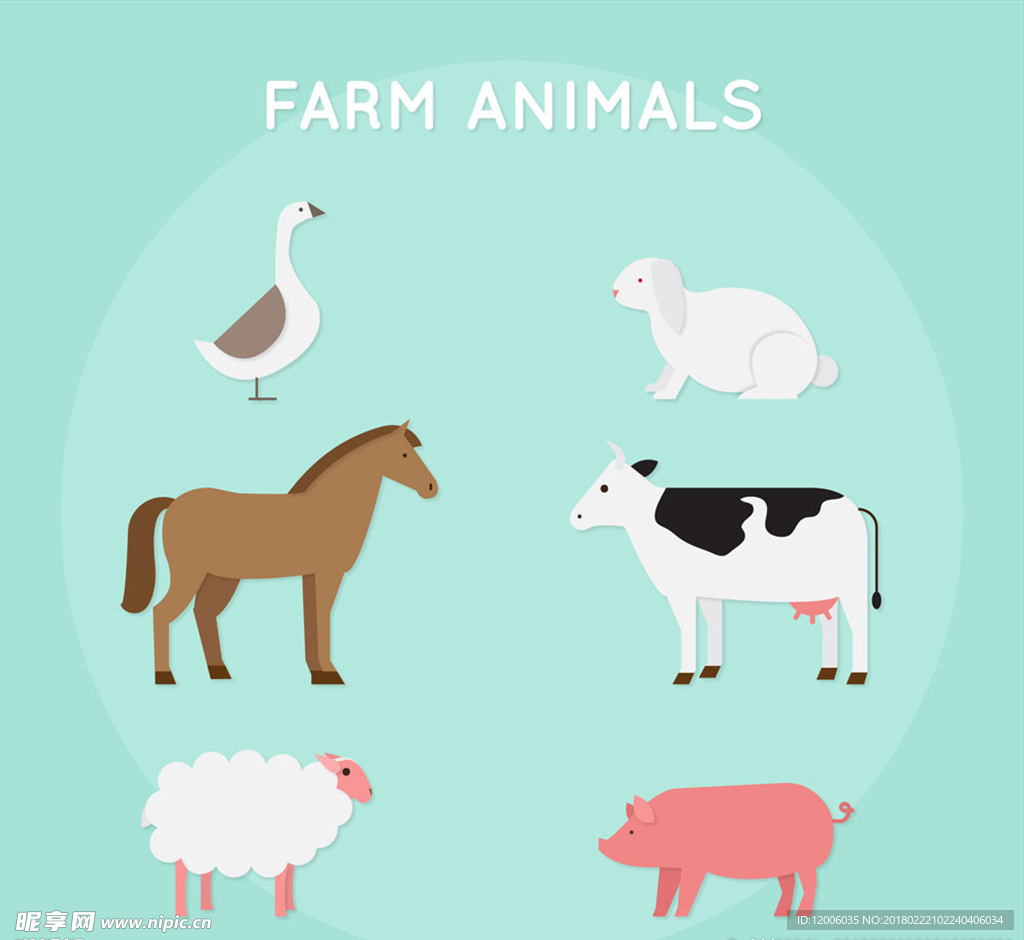6款创意农场动物矢量素材