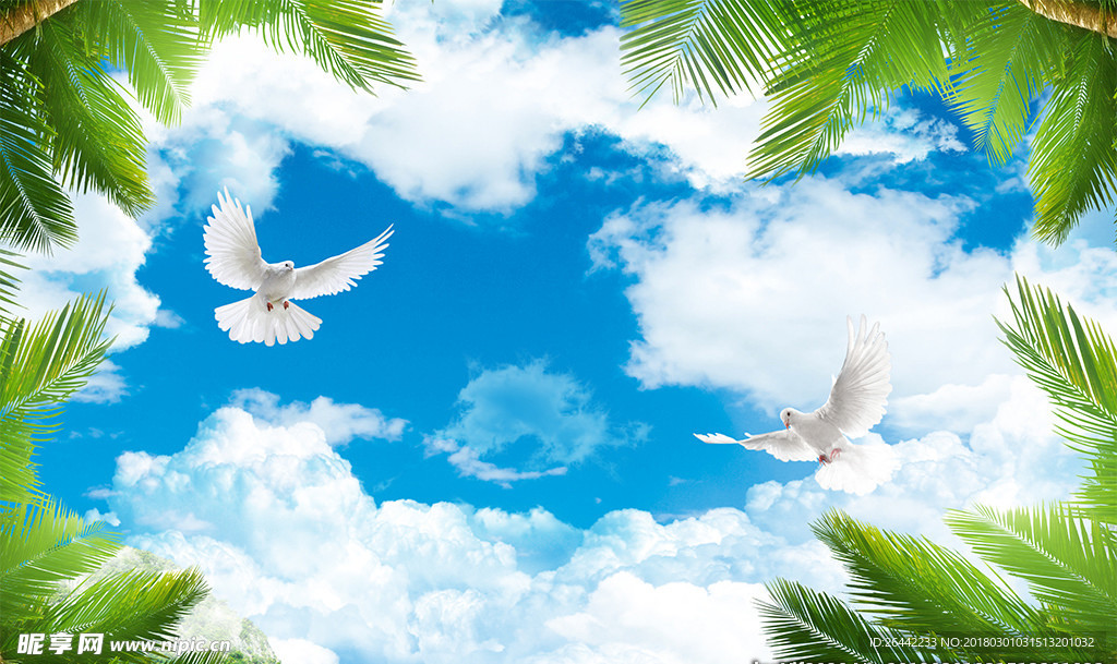 蓝天白云椰树海鸥吊顶