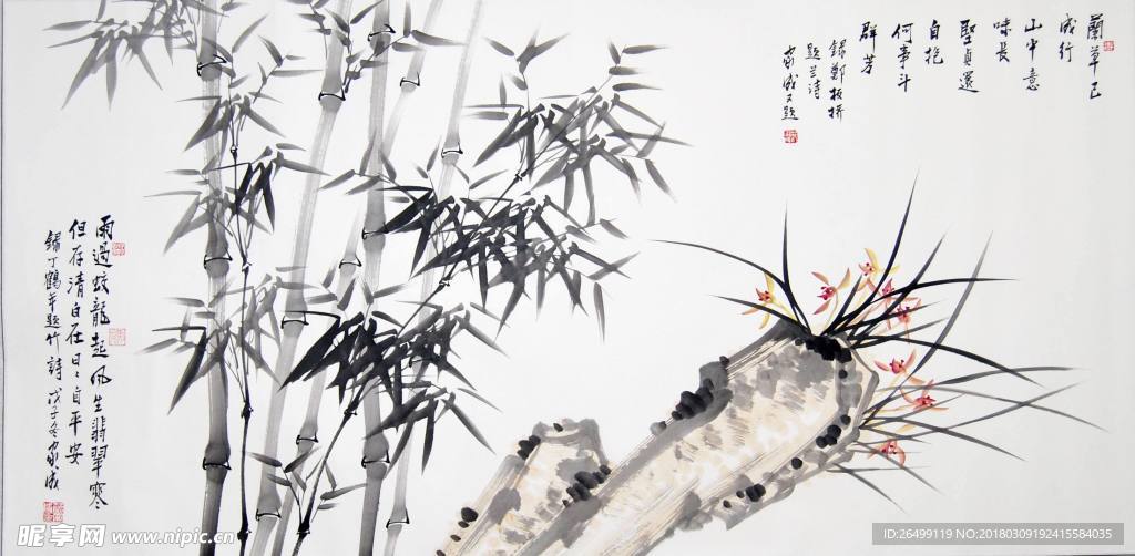 仿古宣竹子花鳥國畫