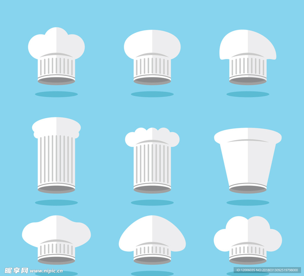 9款白色厨师帽设计矢量素材