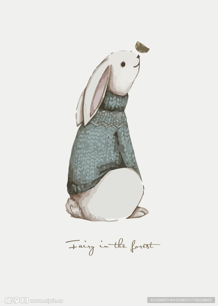 卡通水彩动物小兔子