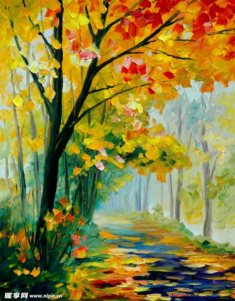 秋叶树林油画