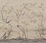 大型中式山水花鸟背景壁画