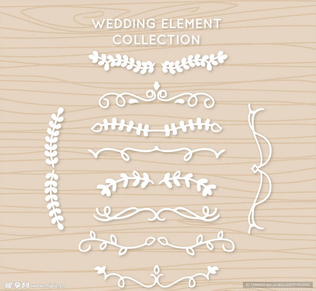10款白色婚礼花边设计矢量图