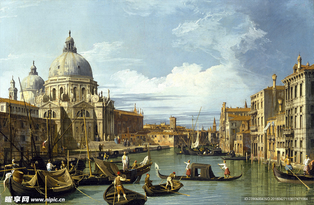 西方名画威尼斯大运河油画背景