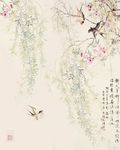 中国风手绘花香鸟语