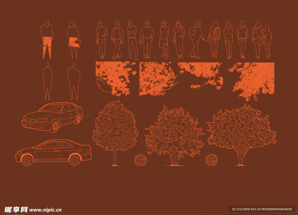 人物汽车树木