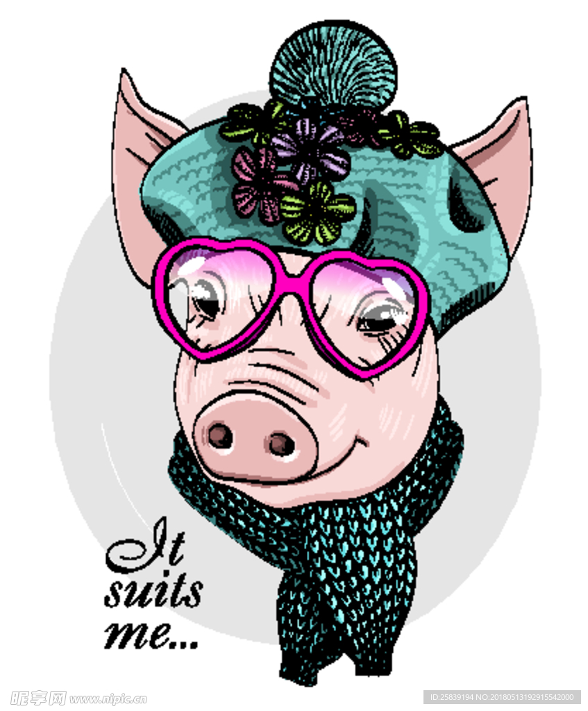 猪妹 猪 卡通猪 时尚猪 手绘