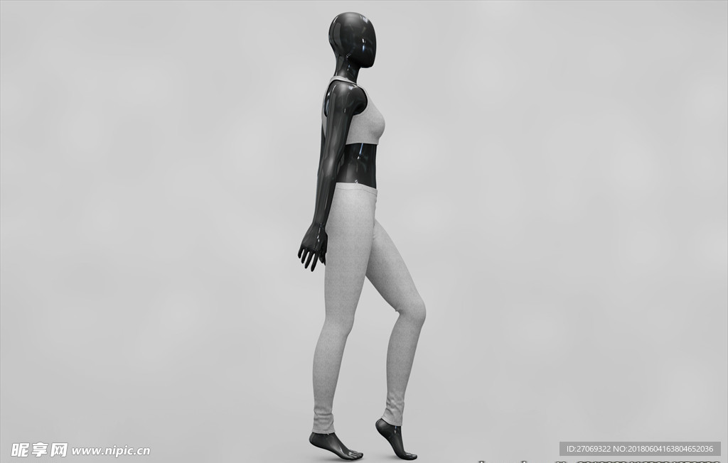 灰色女性内衣背心长裤3D展示