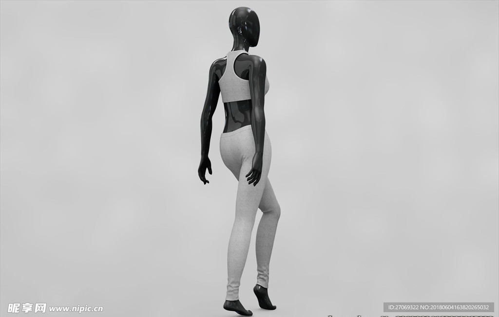 灰色女性内衣背心长裤3D展示