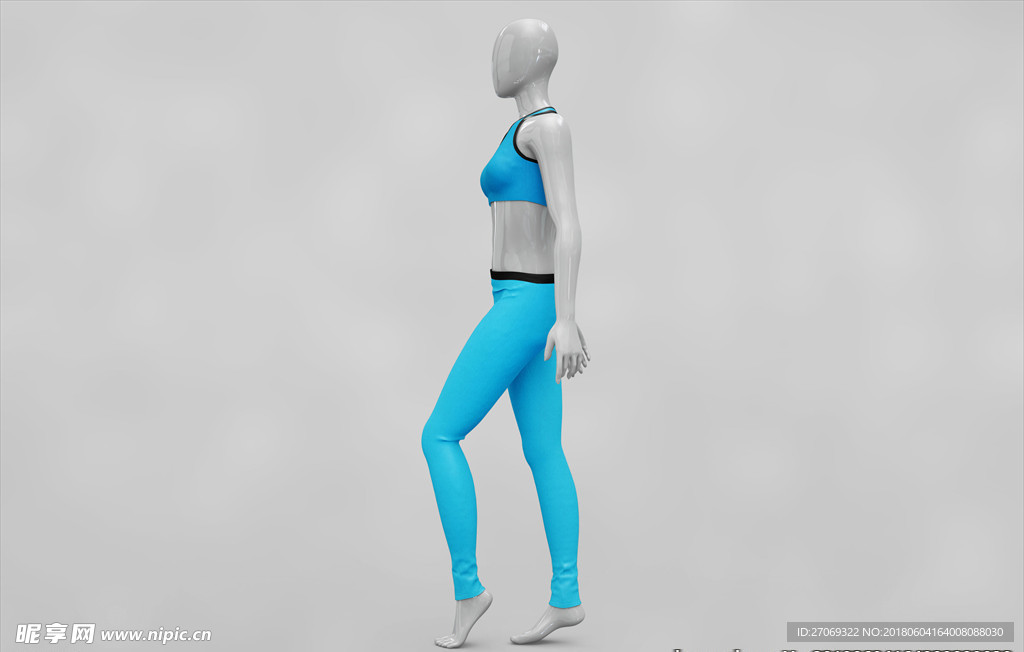 蓝色女性内衣背心长裤3D展示