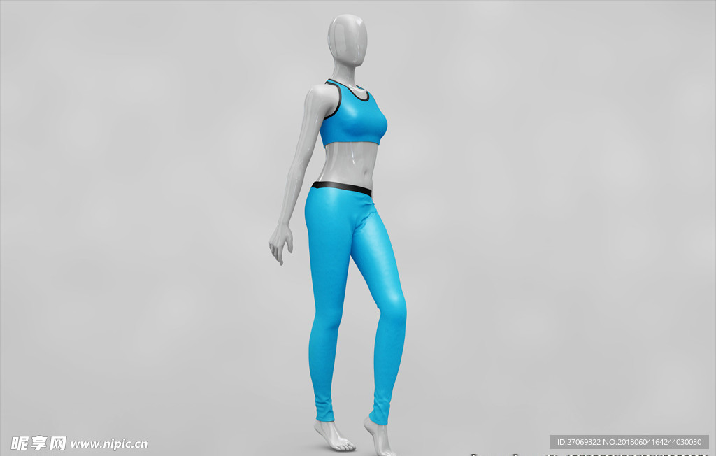 蓝色女性内衣背心长裤3D展示