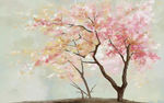 油画樱花树