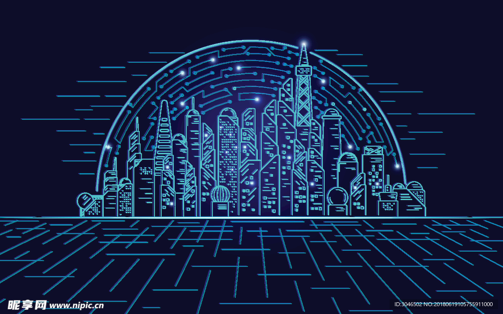 现在智能科技线条城市